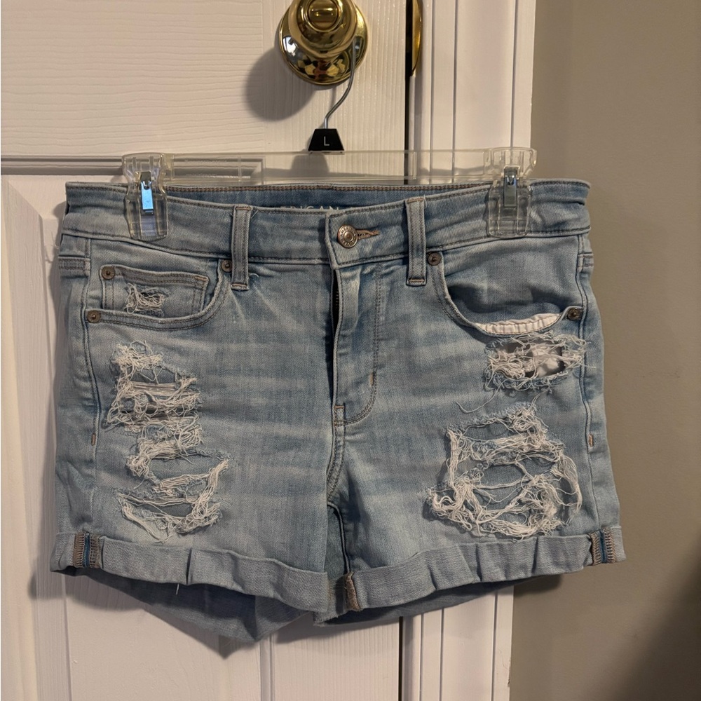 American Eagle Outfitters Light Blue Distressed Jean Shorts